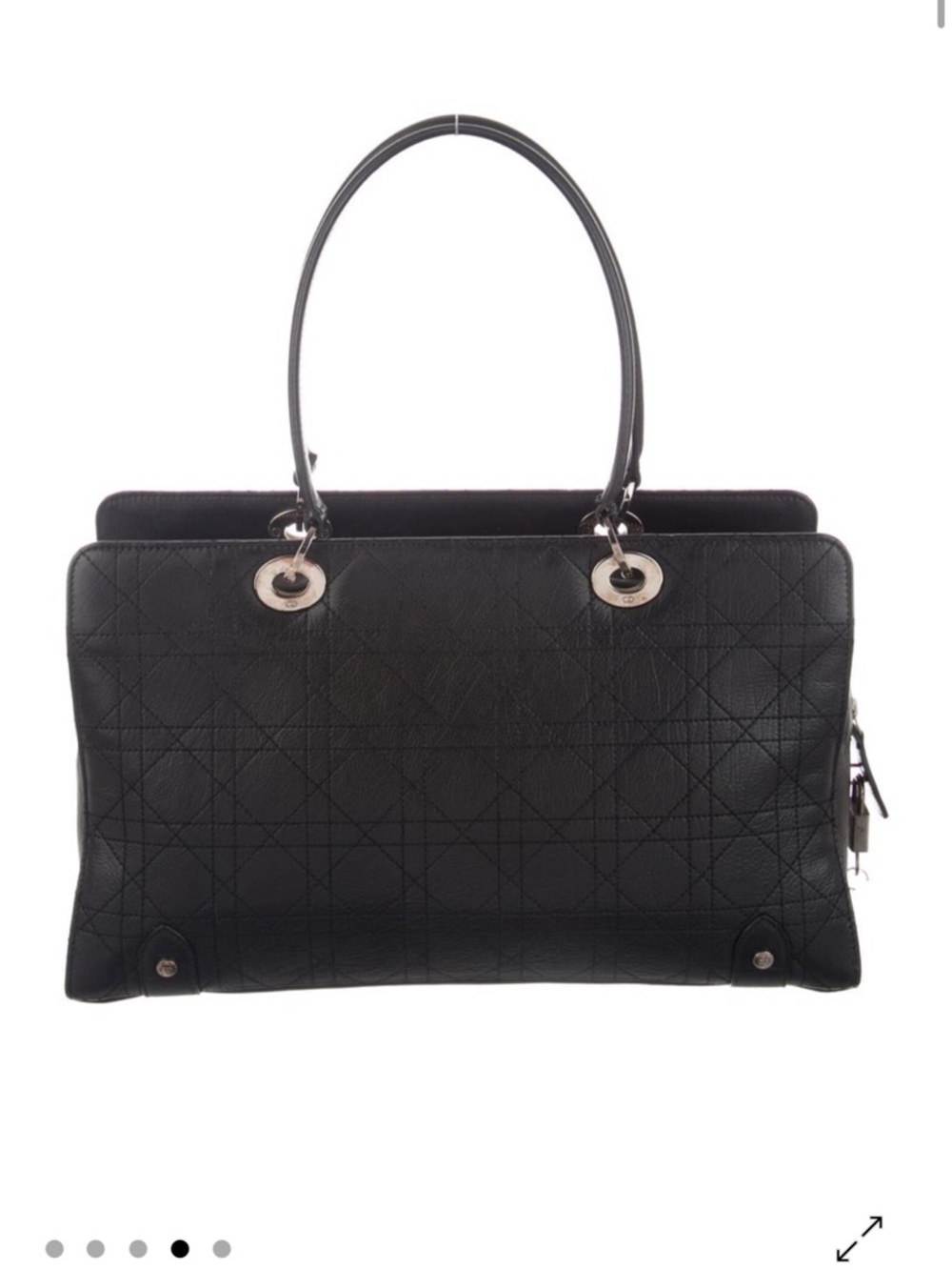 Christian Dior Vintage Black Cannage Leather Lady Dior Tote Bag w/Silver Tone - Picture 4 of 16